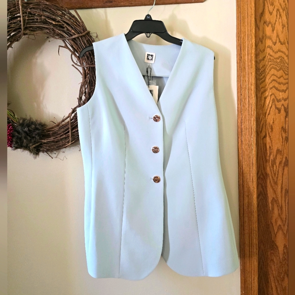 Anne Klein Light Blue Sleeveless Vest with Button Detail